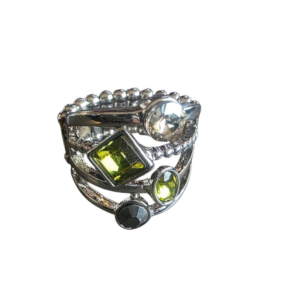 Silver and Green Gemstone Stretch Ring